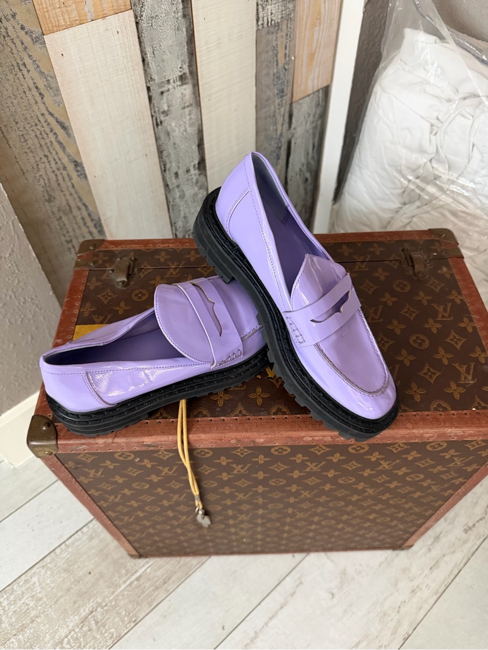 Rocco D'Amelio Lilac Patent Penny Loafers with Black Sole